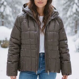 Feyem Down Filled Puffer Coat Jacket with Hood Brown Quilted Women’s Size S
